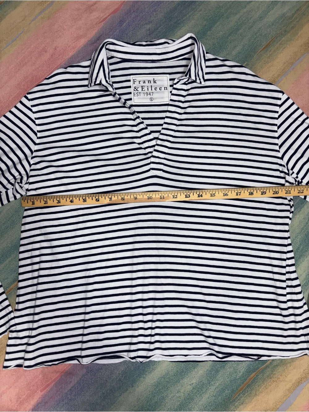 Frank & Eileen Patrick Popover Henley Top L Coastal Chic Stripes Quiet Luxury - Picture 6 of 6